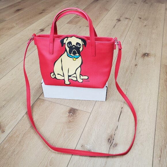 Marc Tetro Red Pug Dog Small Tote Crossbody Bag Purse NWOT - Picture 1 of 16